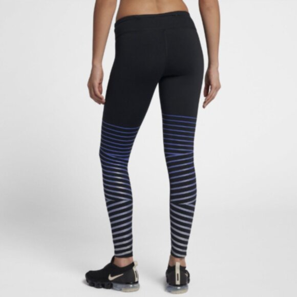 Brand New Women's NIKE Power Epic Lux Metallic Striped Dri-fit Stretch Leggings - Picture 2 of 16